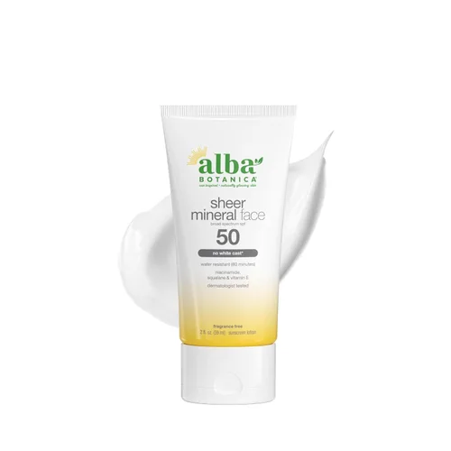 Vista 9 de Alba Botanica Protector solar para cara, loción mineral transparente sin fragancia, SPF 30 de amplio espectro, resistente al agua y biodegradable
