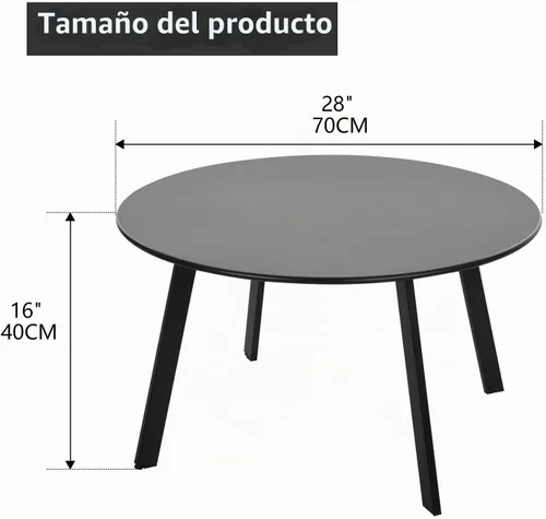 Vista 3 de Mesa de centro para patio, mesa redonda de acero de metal para exteriores, resistente a la intemperie, mesa antioxidante (negro)