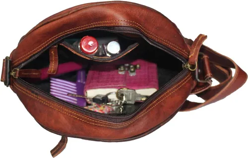Vista 4 de Madosh, bandolera de cuero genuino para mujer, estilo hobo semicircular, bolso de hombro, Marrón