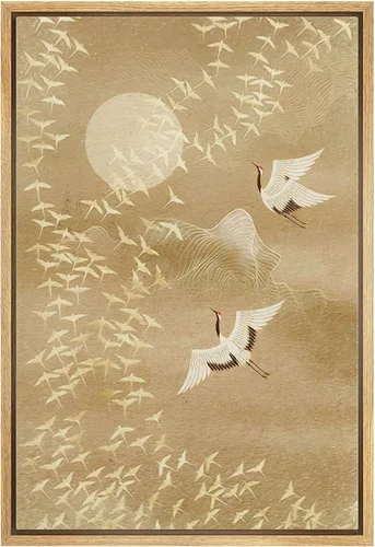 Vista 49 de NWT Impresión en lienzo enmarcado para pared, acuarela, grullas, pájaros volando, naturaleza salvaje, ilustraciones de arte moderno decorativo