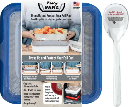 Vista 14 de Fancy Panz - Portasartén de papel de aluminio Aqua de 8x8 pulgadas con tapa - Bandeja de servicio de alimentos elevada - Portasartén portátil