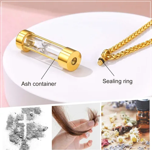 Vista 47 de FindChic Collares personalizados con urna para cenizas, barra vertical, gato, luna, reloj de arena, garra de perro, acero inoxidable, chapado en oro
