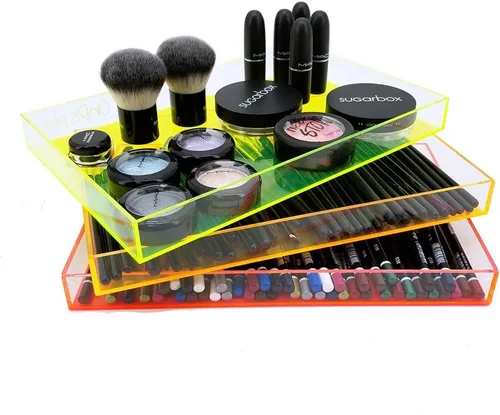 Vista 3 de OnDisplay Electric Neon Luxe - Bandeja apilable de acrílico transparente para cosméticos y joyas, 3