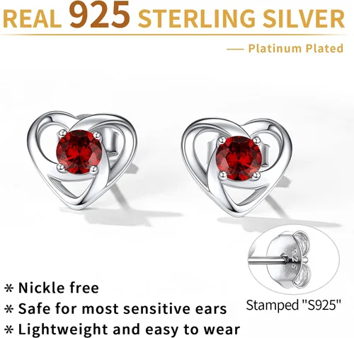 Vista 5 de ChicSilver Aretes de plata de ley 925 para mujeres y niñas, hipoalergénicos, con nudo celta, con piedra natal, joyería irlandesa vintage, regalos
