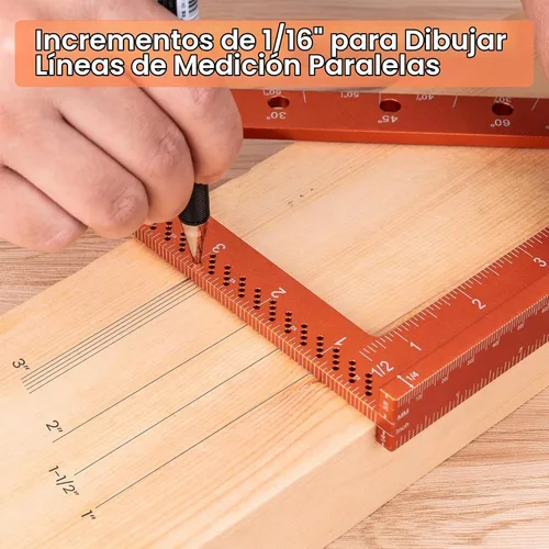 Vista 2 de Neitra Regla Cuadrada con Pasador de Ángulo Fijo, Escuadras Compactas y Precisas de Aleación de Aluminio con Marcas Grabadas con Láser