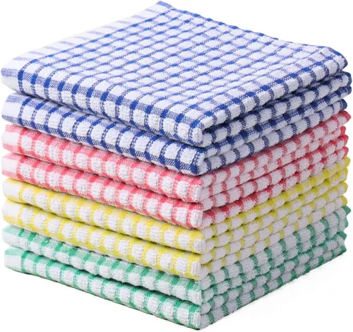 Vista 13 de Oeleky Toallas de cocina de algodón, 15 x 26 pulgadas, a cuadros, paquete Multicolor
