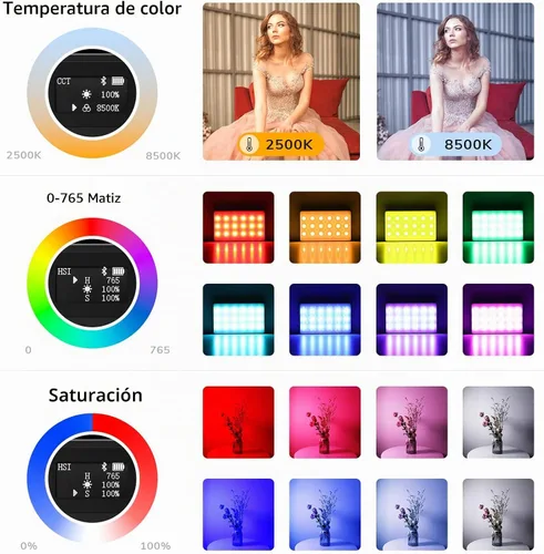 Vista 3 de Pixel Luz de video de bolsillo, batería recargable incorporada de 3000 mAh, trípode y parche magnético para grabación de video del teléfono