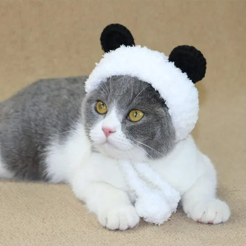 Vista 8 de POPETPOP Disfraz de oso panda para perro, calentador de cuello y diadema protector para gato y perro, talla S