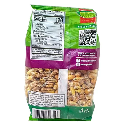 Vista 2 de DEL CAMPO Bocadillos andinos Maíz Chulpi crujiente salado Chulpe de maíz frito salado 4.59 oz Paquete de 2 Producto de Perú