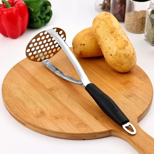 Vista 9 de Joyoldelf Triturador de papas de acero inoxidable resistente, herramienta de cocina integrada profesional y triturador de alimentos con mango