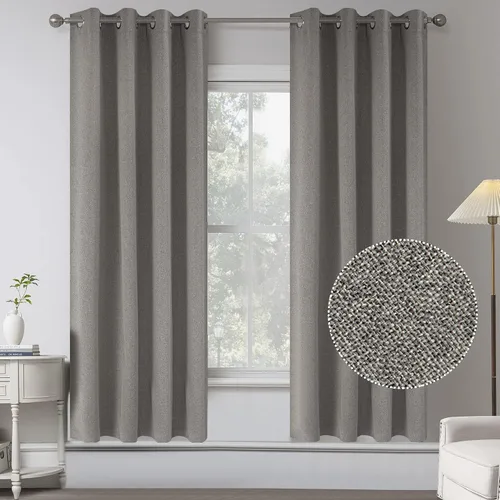 Vista 42 de KEQIAOSUOCAI Cortinas de lino 100% opacas de 100 pulgadas de largo, 2 paneles para dormitorio, estilo casa de campo moderna, completamente negro