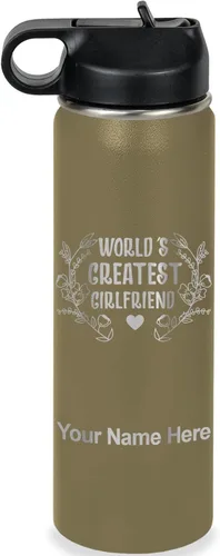 Vista 8 de LaserGram Botella de agua personalizada, World's Greatest Girlfriend, acero inoxidable de doble pared aislada al vacío con popote superior, regalo