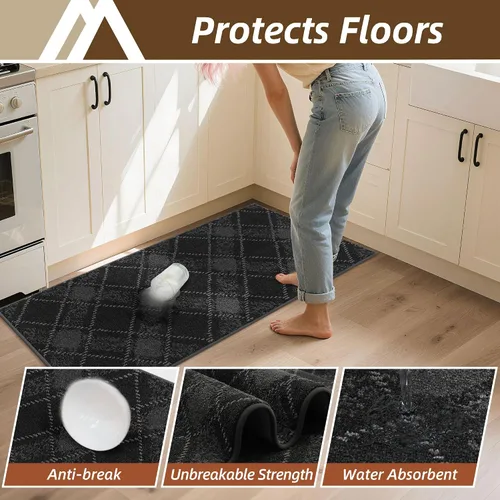 Vista 4 de COSY HOMEER Juego de alfombras y tapetes de cocina 2 piezas antideslizantes, suaves alfombras de cocina para piso absorbentes y resistentes a Gris