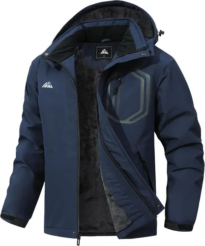 Vista 7 de Chaqueta de esquí desmontable con capucha para hombre, chaqueta de invierno acolchada impermeable, con forro cálido, parka resistente al viento