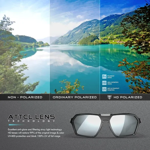 Vista 6 de ATTCL Gafas de sol polarizadas para hombre, gafas deportivas casuales con protección UV, marco hexagonal TR90