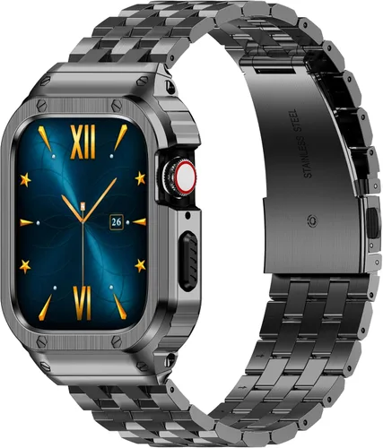 Vista 15 de Correa y funda de acero inoxidable compatible con Apple Watch Band 1.496 Negro