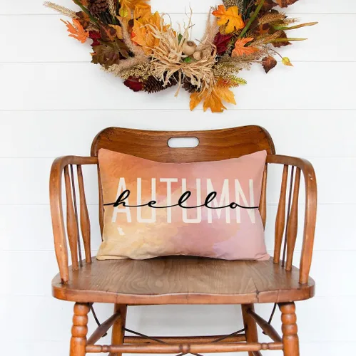 Vista 5 de Juego de 4 fundas de almohada de otoño de 12 x 20 pulgadas, diseño de calabaza y hoja de arce con texto en inglés "Hello Fall Happy Harvest