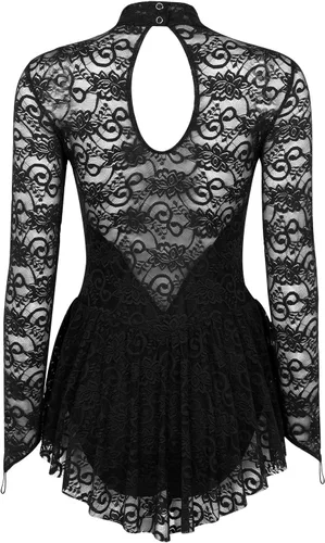 Vista 2 de JEATHA Leotardo de ballet de encaje floral para mujer, mangas para dedos, vestido de patinaje sobre hielo