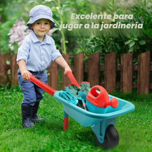 Vista 4 de CUTE STONE - Juego de herramientas de jardinería para niños, juguetes de jardín con carretilla, regadera, guantes de jardinería, rastrillo manual