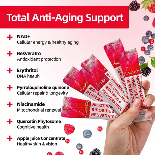 Vista 2 de Paquetes de suplemento líquido NAD+, 30 unidades, ribósido y resveratrol de nicotinamida premium, aumenta la energía celular y el envejecimiento