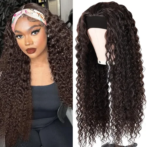 Vista 7 de Peluca con Diadema de Cabello Virgen Rubio Degradado con Ondas Profundas, Pelucas de Cabello Virgen de 8 Pulgadas, Sin Encaje Frontal para Mujeres