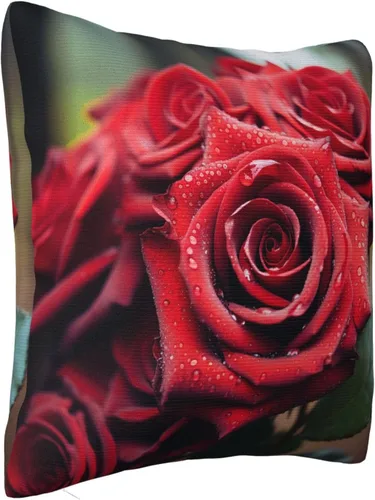 Vista 7 de Fundas de almohada cuadradas decorativas para sofá, hermosas fundas de almohada con rosas rojas, funda de cojín de doble cara para sala de estar