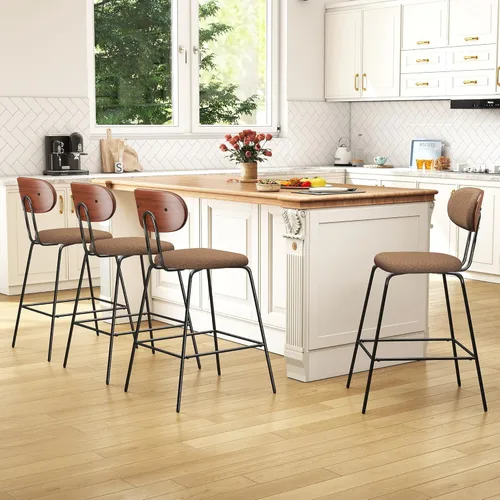 Vista 9 de LSSPAID Juego de 2 taburetes de bar de 25.6 pulgadas de altura de mostrador con patas de metal curvadas de madera curvada de nogal, taburetes de bar