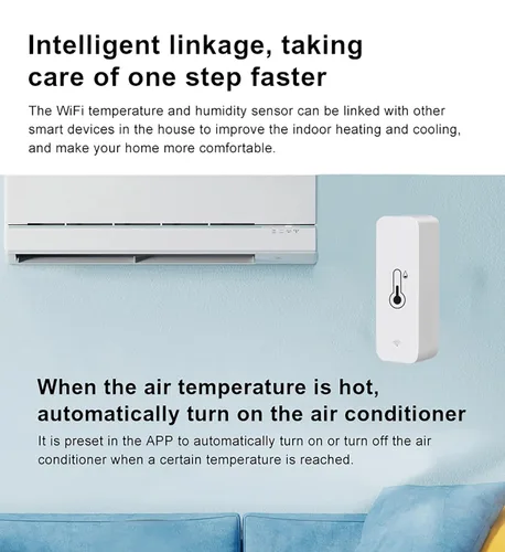 Vista 5 de Sensor de termómetro higrómetro WiFi: monitor inteligente de temperatura y humedad, con monitor remoto y alerta de notificación de aplicación TUYA