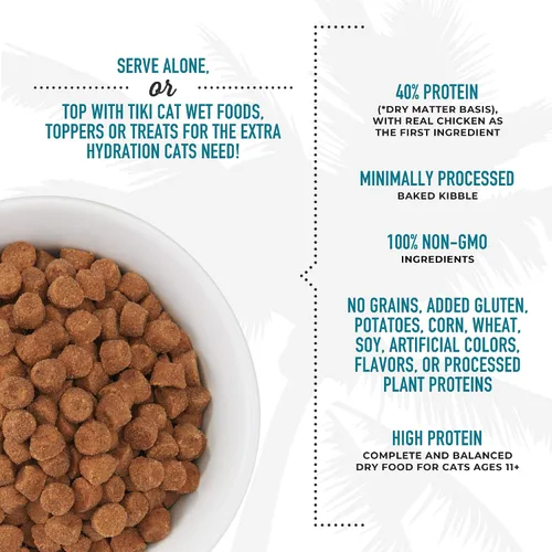 Vista 7 de Tiki Cat Born Carnivore Silver, Senior Health, Receta de comida de pollo y arenque, apoyo inmunológico con croquetas horneadas para maximizar