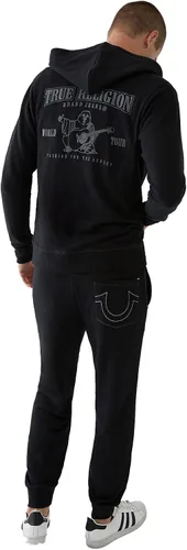 Vista 2 de True Religion Sudadera con capucha con cremallera y logotipo de Buda para hombre Negro