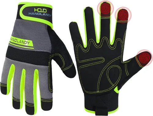 Vista 15 de HANDLANDY Guantes de trabajo para hombre y mujer, guantes de trabajo de mecánicos de uso general con pantalla táctil, guantes de trabajo flexibles