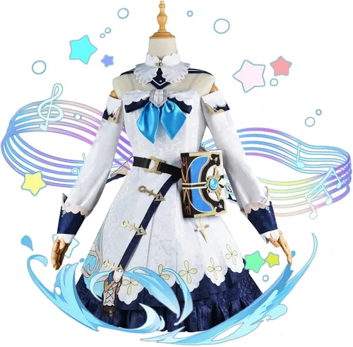 Vista 3 de Game Genshin Impact Barbara - Disfraz de cosplay para niña, vestido con accesorios para Halloween