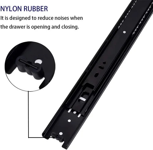 Vista 3 de 6 pares de hardware de 12 pulgadas de 3 secciones, deslizadores de cajón de extensión completa con rodamiento de bolas de montaje lateral negro
