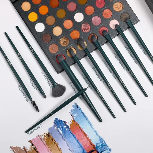 Vista 7 de DUcare Juego de brochas de maquillaje 19pcs con esponja de maquillaje de Verde oscuro
