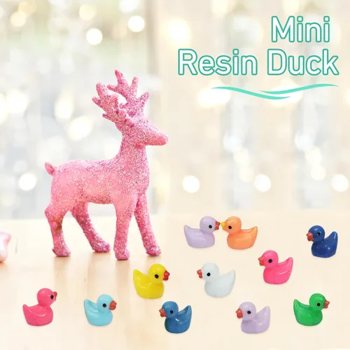 Vista 5 de Rachan 130 piezas de mini patos de resina a granel para paisajes en miniatura, jardín, acuario, accesorios en maceta, juego de broma para el hogar