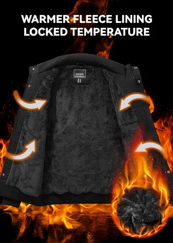 Vista 2 de EKLENTSON Chaqueta térmica gruesa de invierno para hombre con múltiples bolsillos con cremallera frontal forro polar chaqueta militar para hombre