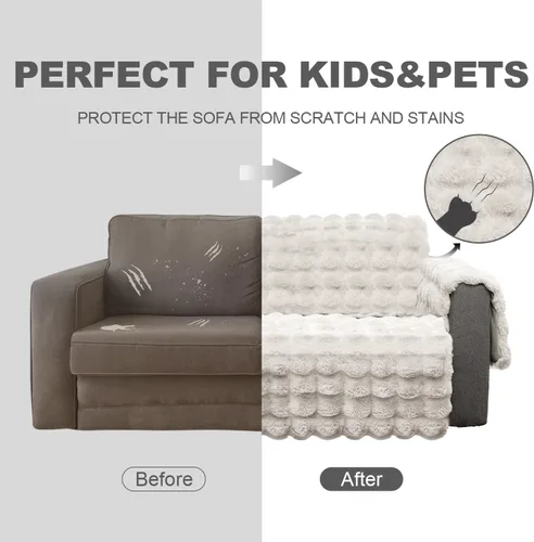 Vista 4 de Funda de felpa y mullida para sofá, de piel sintética, resistente al agua, protector antideslizante de muebles para niños, perros y gatos