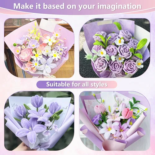 Vista 6 de 400 Pcs Pipe Cleaners Craft for Flowers, 5 Colored Pipe Cleaner Flower Kit Rosa Purpl