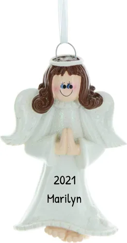 Vista 16 de Adorno de ángel personalizado 2025 – Adorno de ángel bebé rubio para niño, reloj de halo dorado, adornos de Navidad para bebé para alas de árbol
