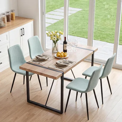 Vista 10 de Juego de mesa de comedor de cristal moderno para 4, juego de mesa de cocina rectangular, juego de mesa de comedor de 5 piezas con 1 mesa de vidrio