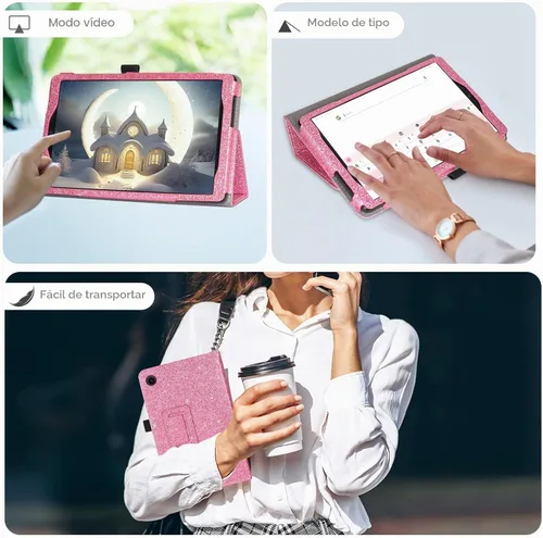 Vista 3 de Caweet Funda para TCL Tab 8 LE 9137W/WiFi 9132X/SE 6048E/Plus 9138S, rosa brillante Rosa (Glitter Pink)