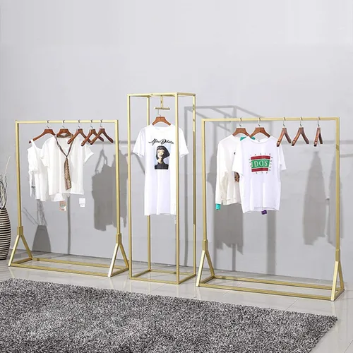 Vista 4 de Percheros de ropa moderna al por menor resistentes, estantes de almacenamiento de ropa de metal, estante de exhibición de pie