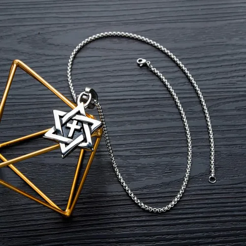 Vista 3 de Rehoboth Star of David - Collar con colgante de cruz Megan de seis puntas para niños hombres o mujeres cadena de acero inoxidable de 240in