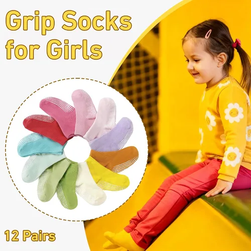 Vista 5 de GRPSKCOS 12 pares de calcetines antideslizantes para niñas de 1 a 7 años