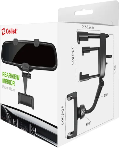 Vista 8 de Cellet Soporte universal para teléfono con espejo retrovisor para vehículo, compatible con iPhone 14 Pro Max Mini SE 13 12 11 XR XS Galaxy Z Flip Z