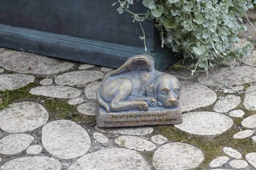 Vista 3 de Roman Jardín - Estatua de jardín de perro con alas, 6H, colección de jardín, resina y piedra, decorativo, regalo conmemorativo, regalo de jardín