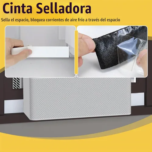 Vista 4 de Paquete de 2 bloques de espuma para unidades de aire acondicionado en forma de U, bloque de espuma lateral de cortina de CA para ventana con cinta