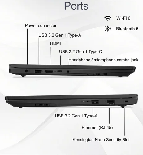 Vista 6 de Lenovo Laptop V15, Intel Core 7-240H, DDR5 de 16 GB, SSD de 512 GB, Windows