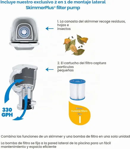 Vista 4 de Olas de verano de 8 'Ft. Piso de piscina con estructura de metal por encima del piso con bomba de filtro