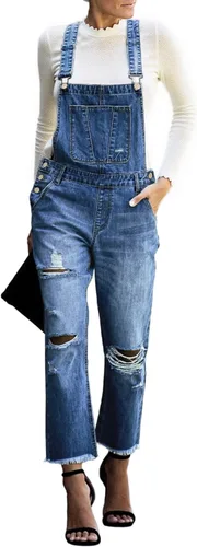 Vista 15 de luvamia - Overol de mezclilla ajustable y elástico para mujer, con pechera, jeans, pantalones, jumpsuits A1 Cody Blue